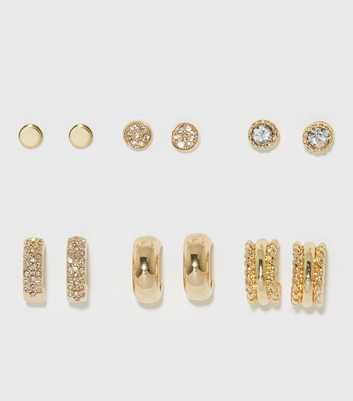 6 Pack Gold Diamanté Stud and Hoop Earrings