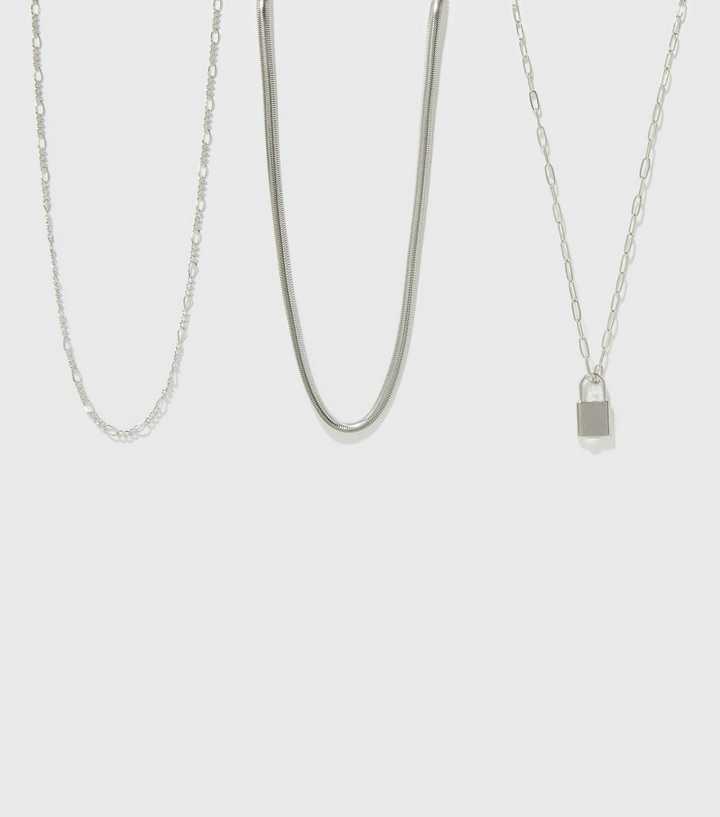 Silver Padlock Layered Chain Necklace