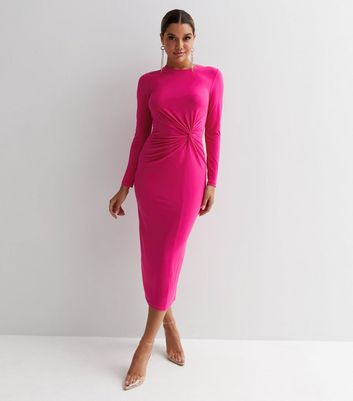 Pink midi 2025 long sleeve dress