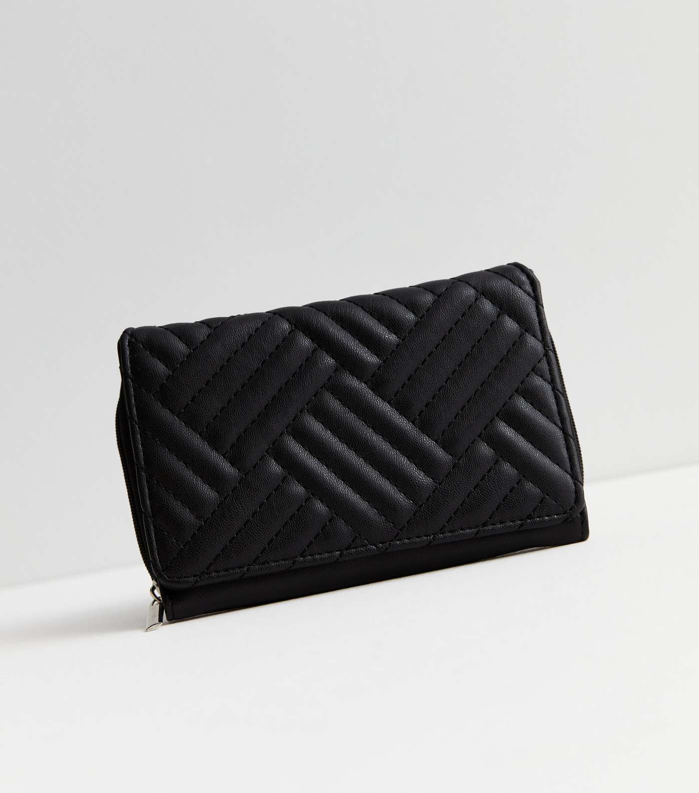 Black Quilted Leather-Look Midi Purse