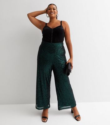 Emerald Sequin Flare Trouser  Simply Be