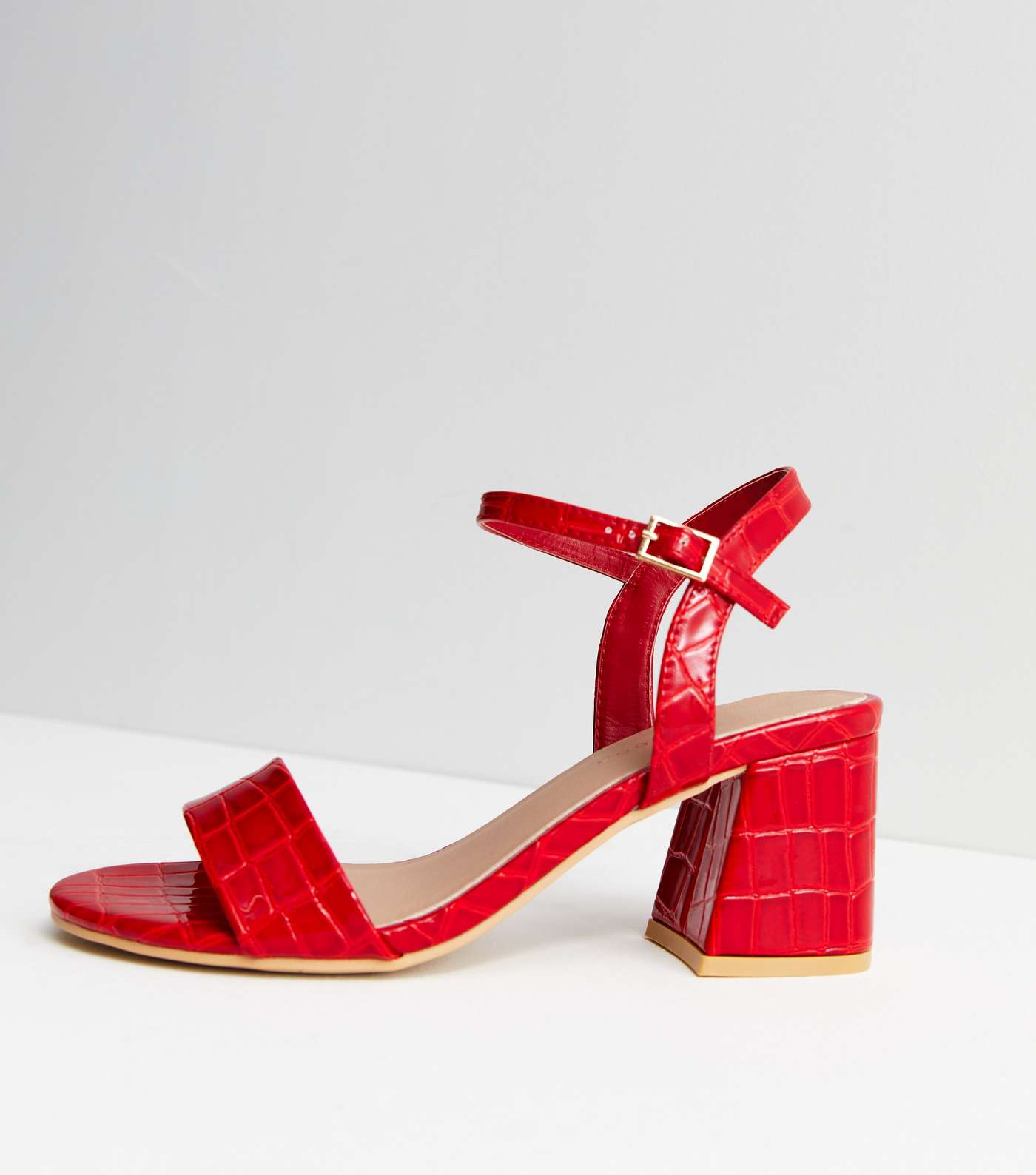 Red Croc Block Heel Sandals Image 3