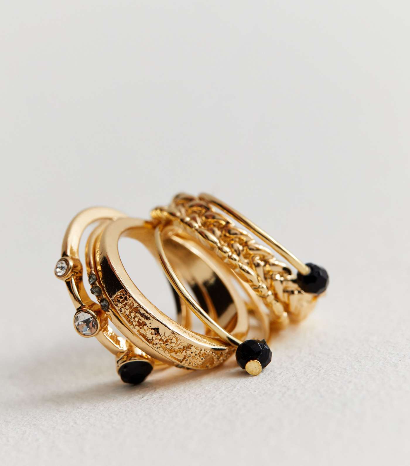 7 Pack Gold Beaded and Diamanté Stacking Rings Image 2