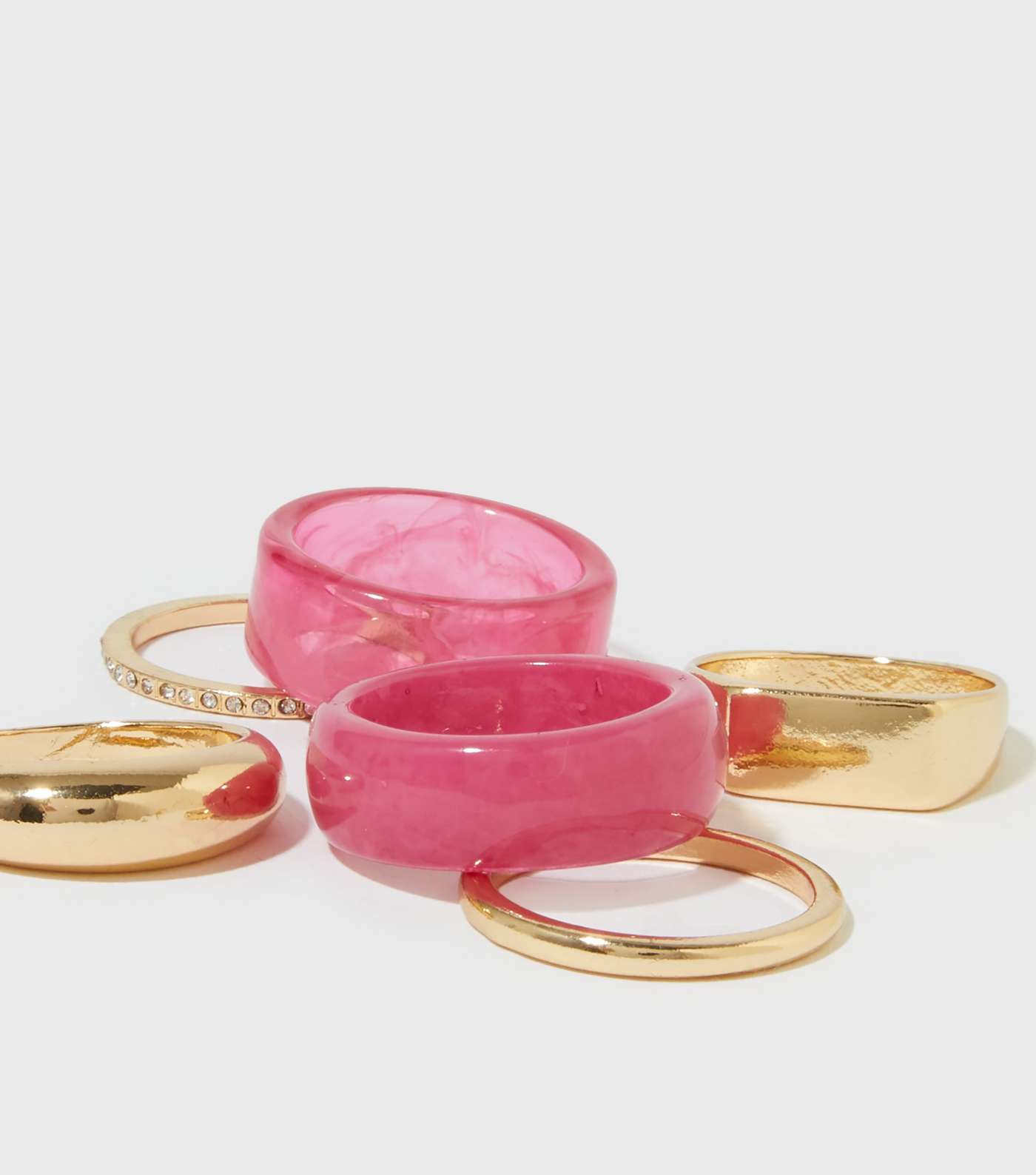 6 Pack Bright Pink Resin and Gold Rings Image 2