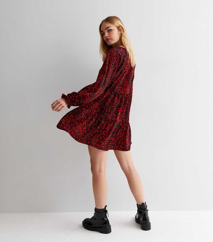Womens Dresses Red Leopard Print Mini Dress Red Animal Print Long