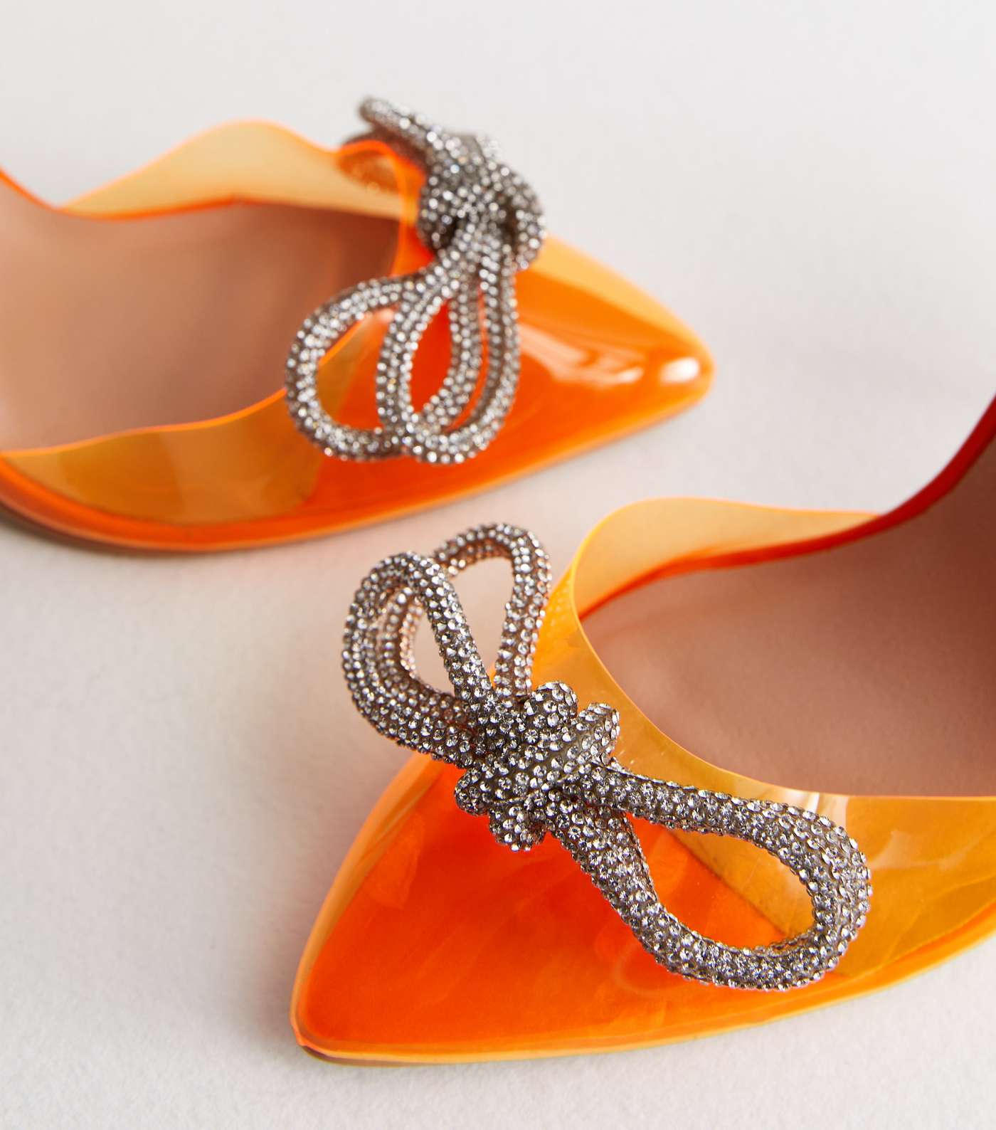 Orange Diamanté Bow Stiletto Heel Sandals Image 4