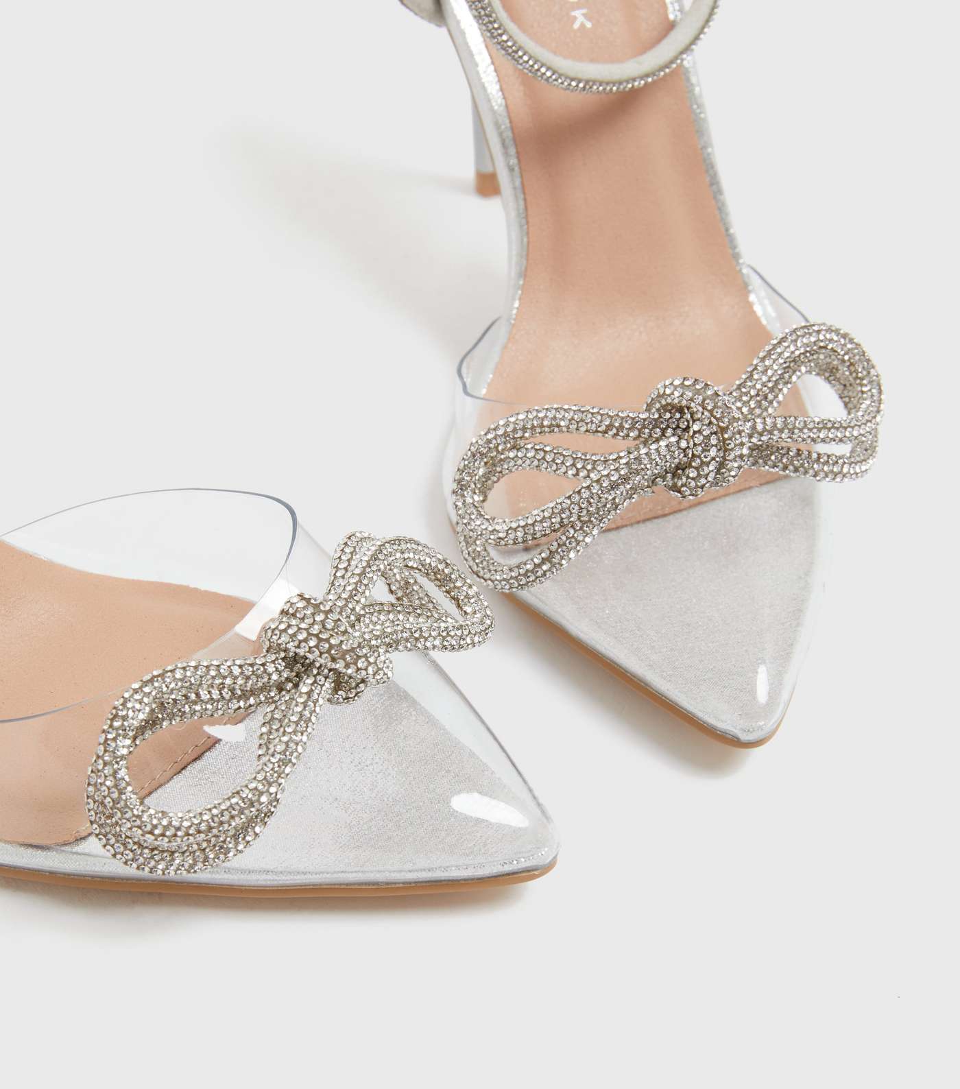 Silver Diamanté Bow Stiletto Heel Sandals Image 4