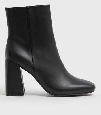 Black Square Toe Block Heel Boots