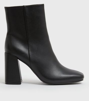 Black Square Toe Block Heel Boots New Look