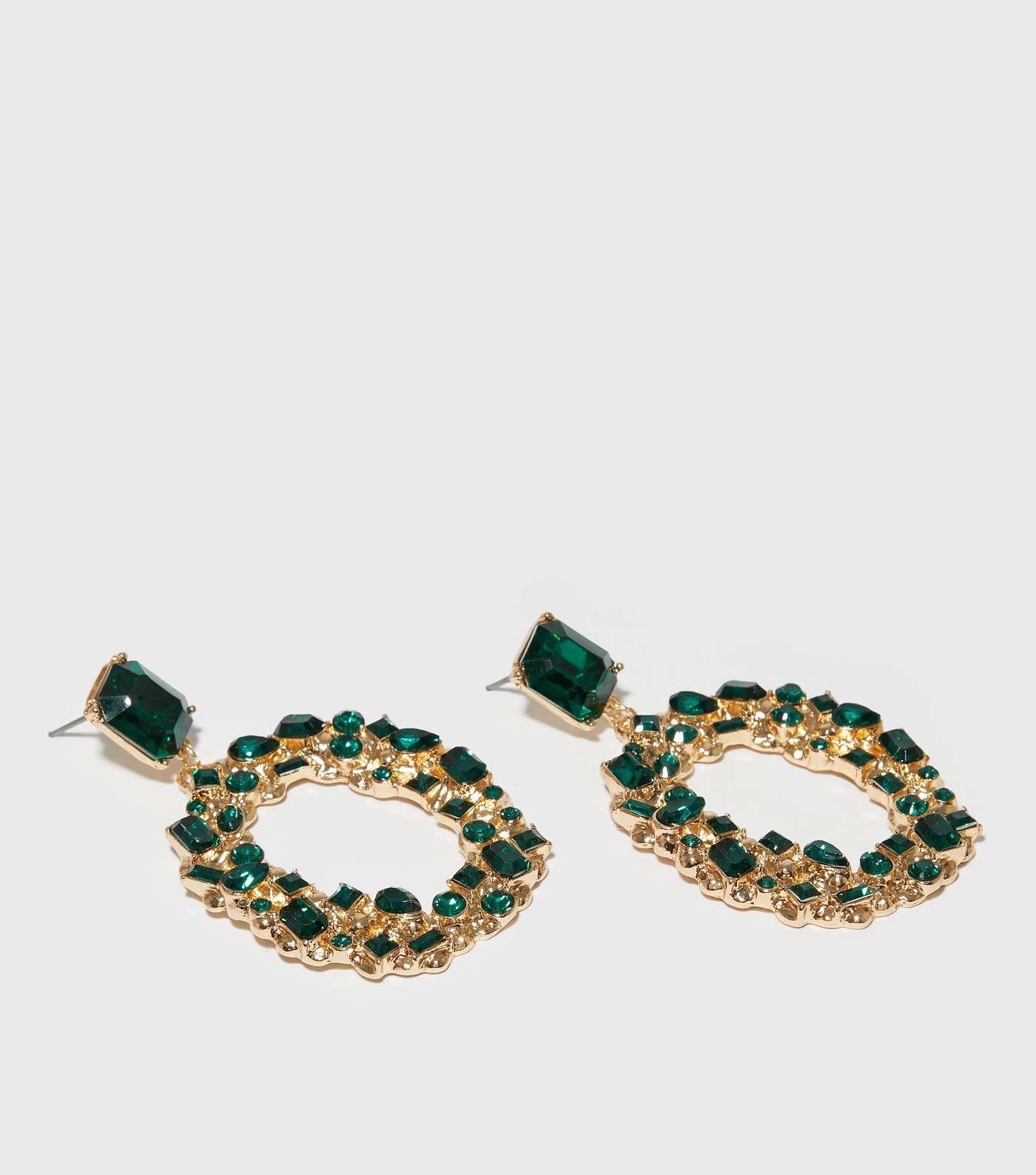 Green Diamanté Circle Doorknocker Earrings