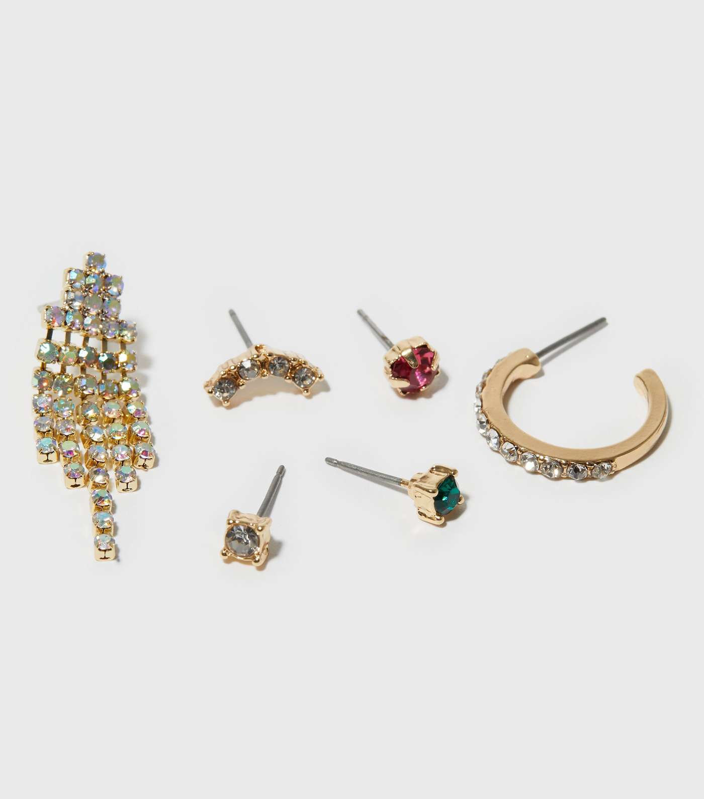 6 Pack Multicoloured Gem Diamanté Tassel Earrings Image 2