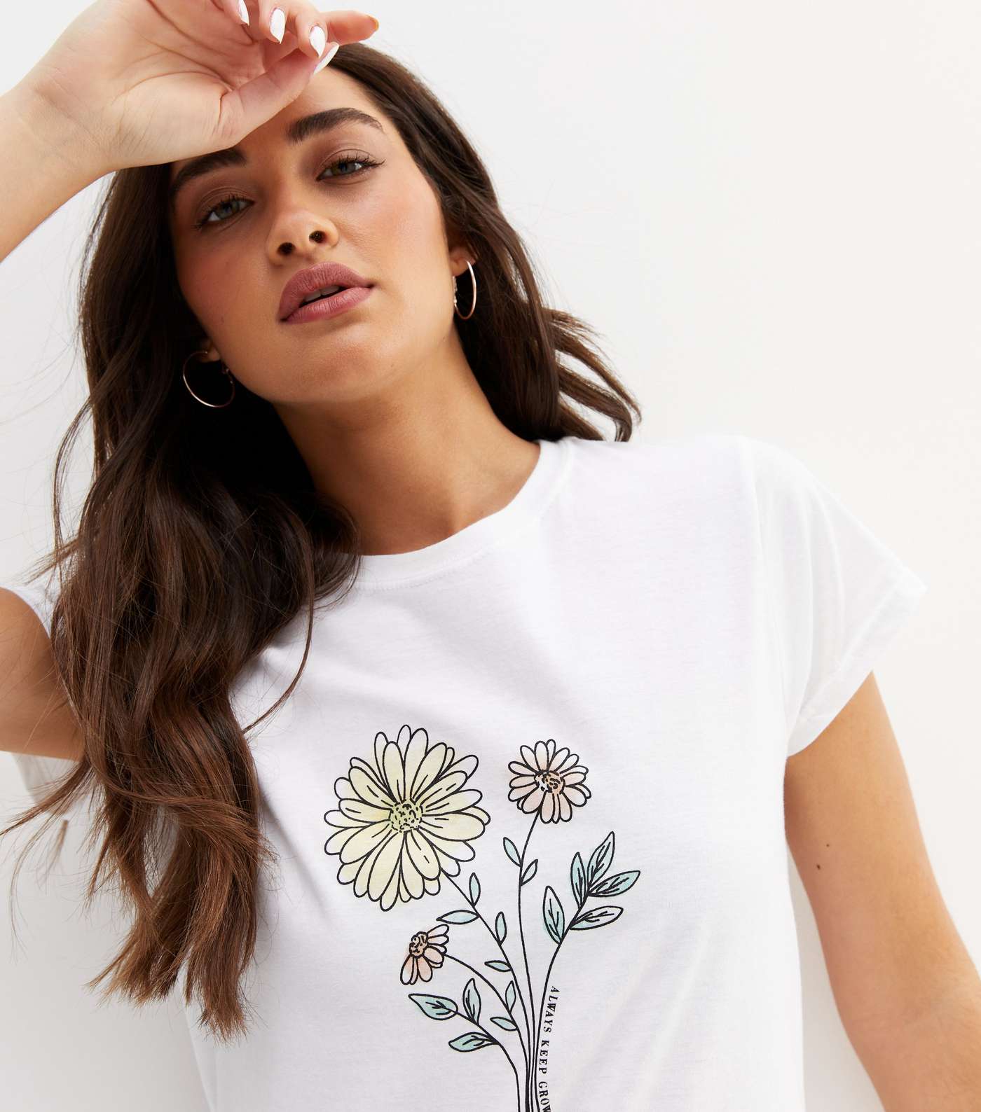 White Always Keep Growing Daisy Logo T-Shirt Image 3