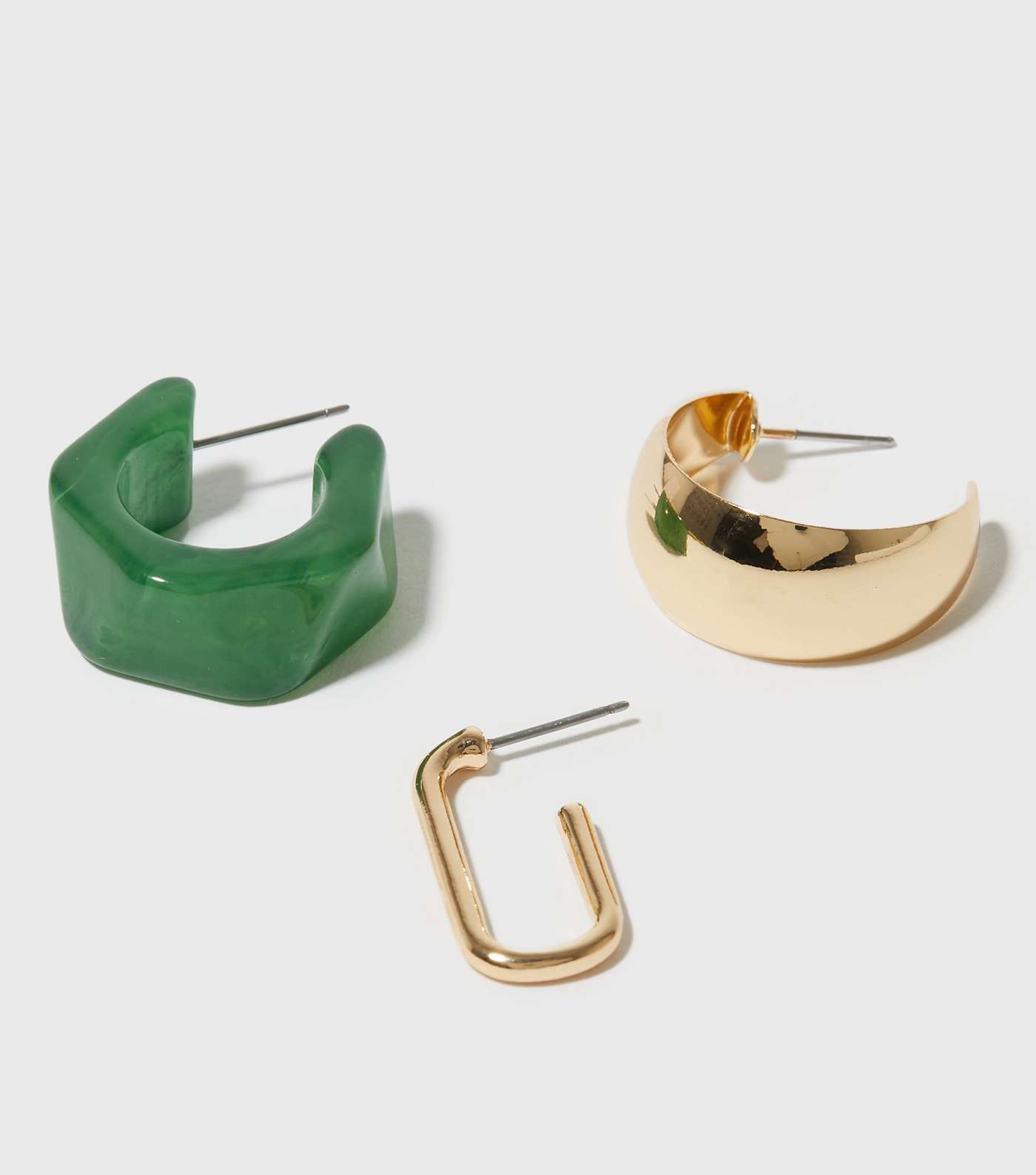 3 Pack Green Resin and Gold Hoop Earrings Image 2