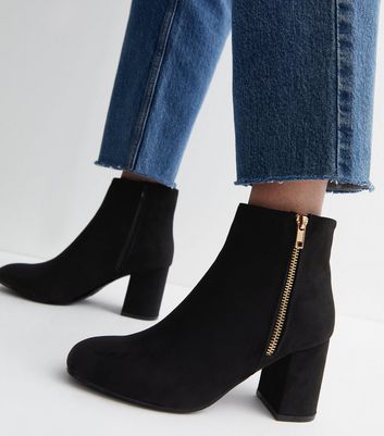 Black Suedette Block Heel Ankle Boots New Look