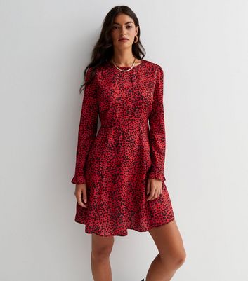 Red Mark Making Satin Long Sleeve Mini Tea Dress