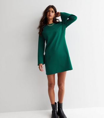 Dark Green Long Wide Sleeve Mini Tunic Dress | New Look