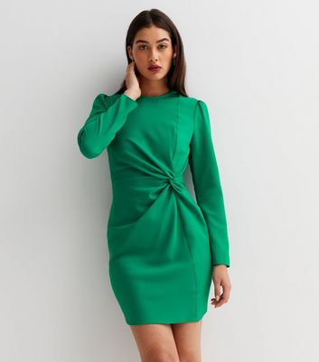 Green Twist Front Long Sleeve Mini Dress New Look