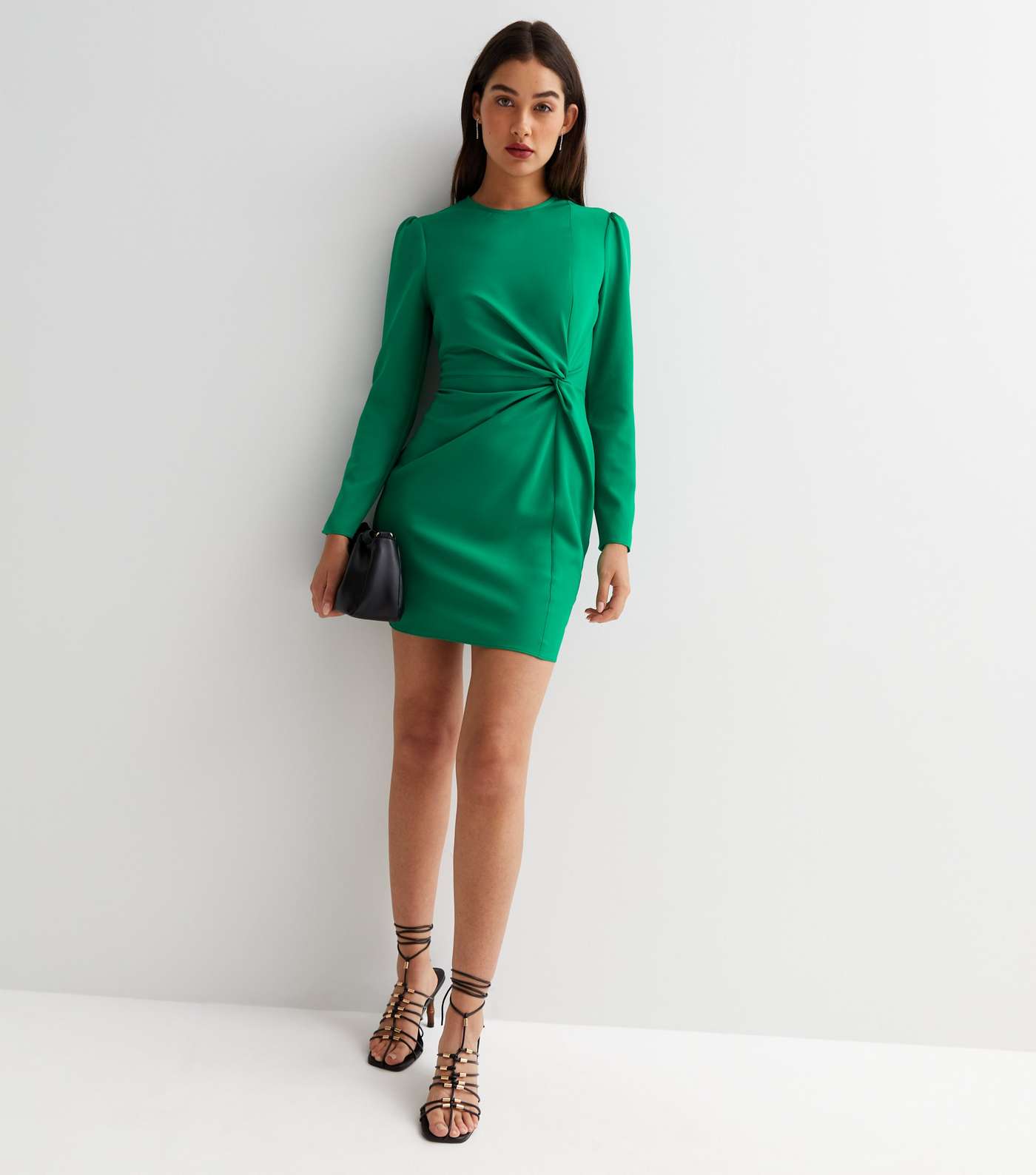 Green Twist Front Long Sleeve Mini Dress Image 2