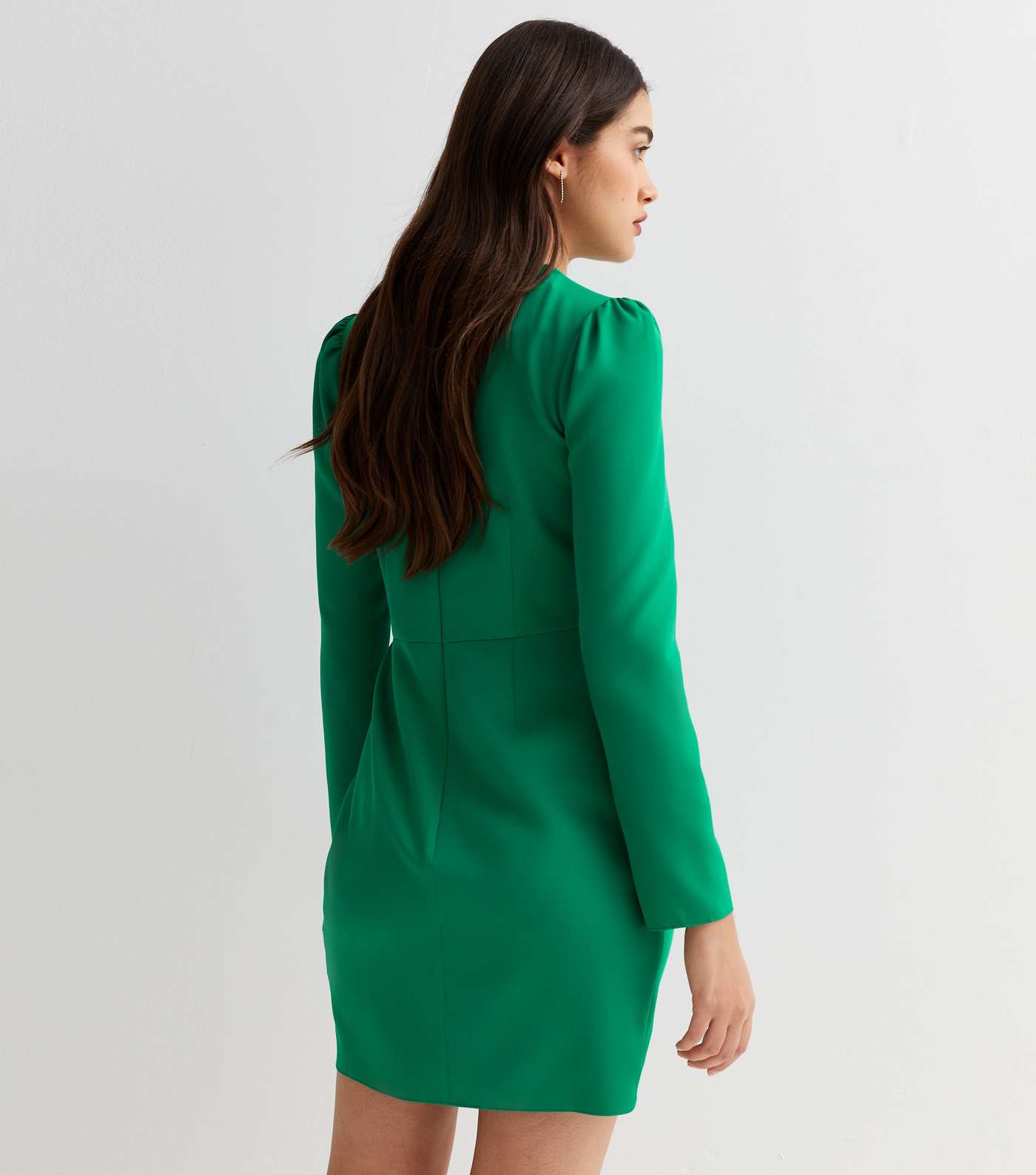 Green Twist Front Long Sleeve Mini Dress Image 4