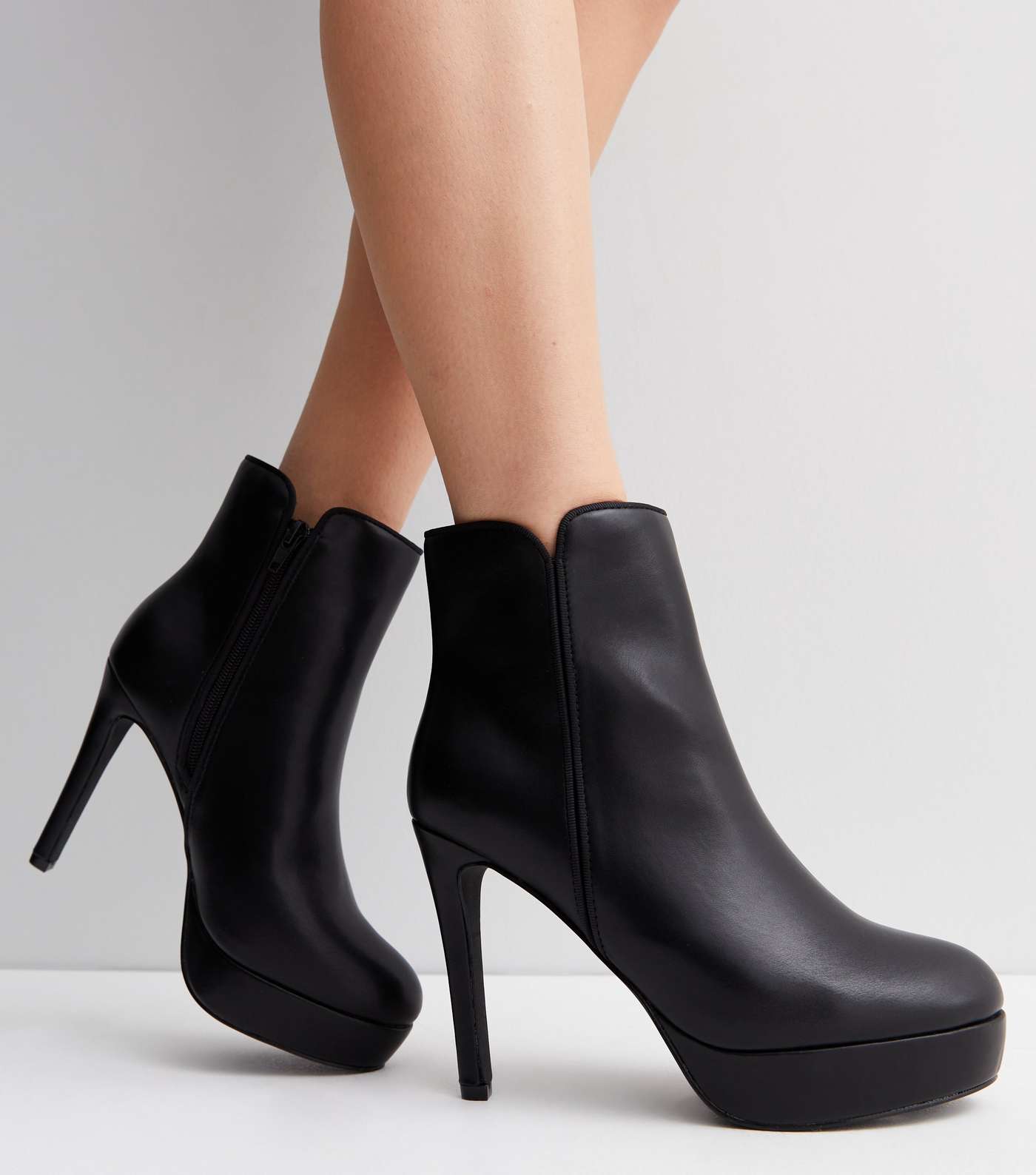 Black Leather-Look Platform Stiletto Heel Shoe Boots Image 2