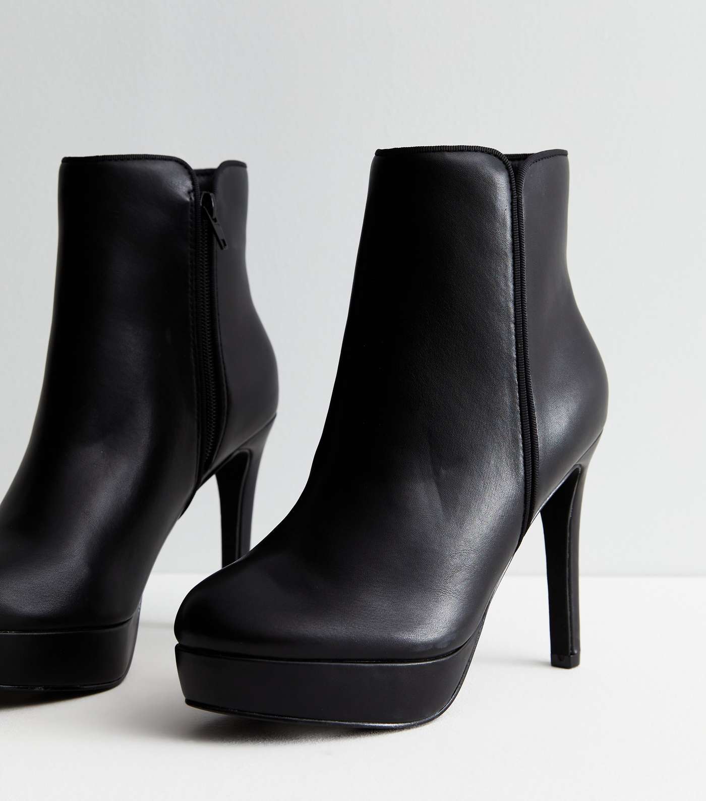 Black Leather-Look Platform Stiletto Heel Shoe Boots Image 4