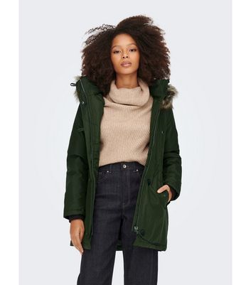 ONLY Green Faux Fur Hooded Parka Jacket