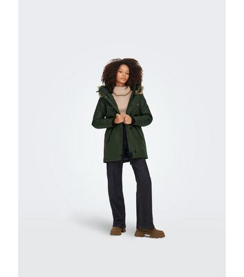 womens green parka coat with fur hood