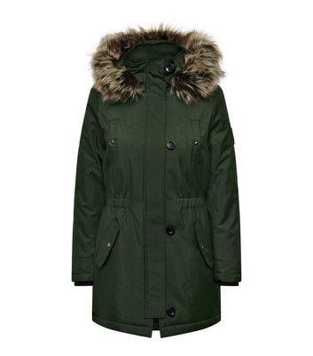 ONLY Green Faux Fur Hooded Parka Jacket 