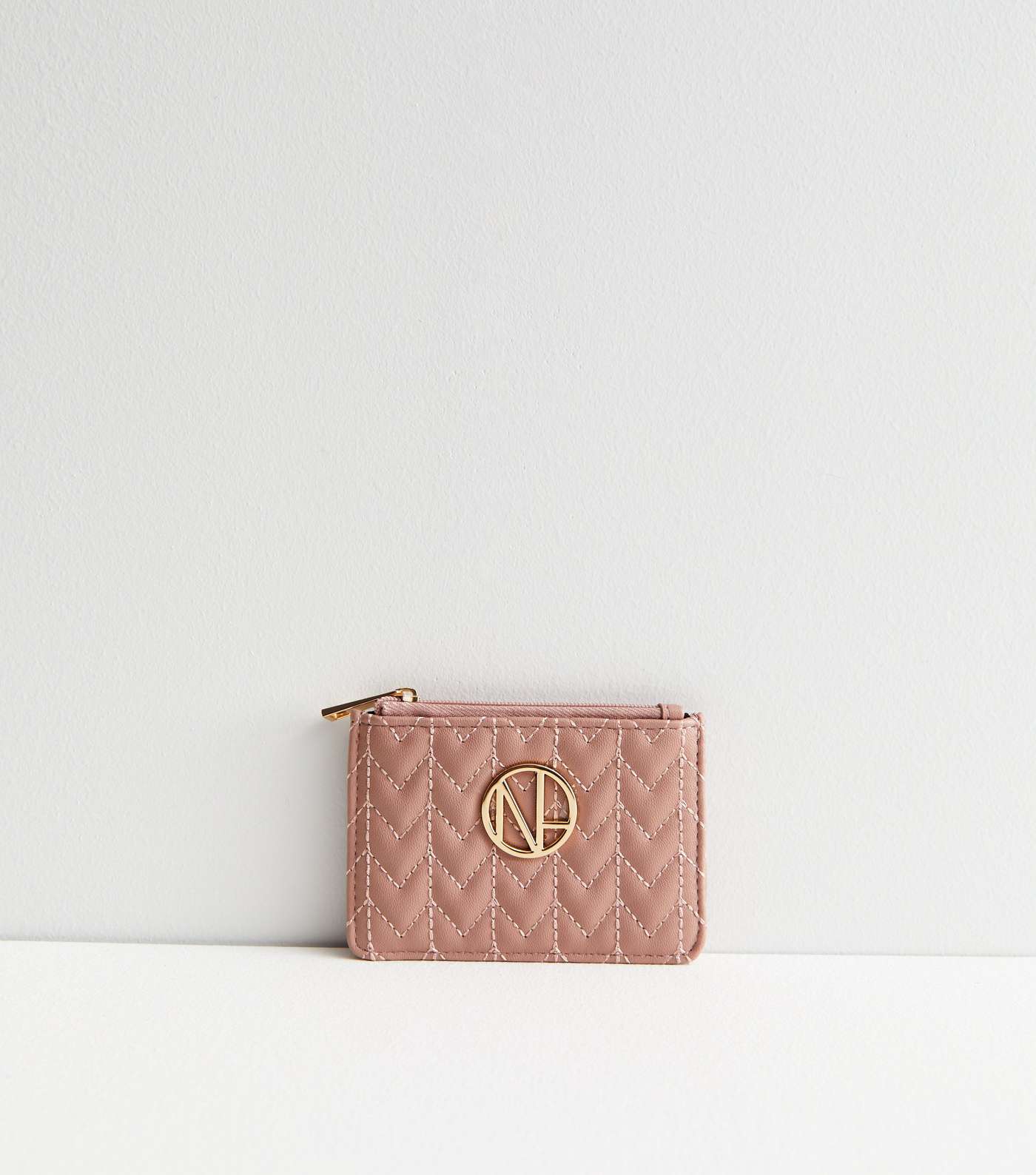 Mid Pink Leather-Look Chevron Card Holder