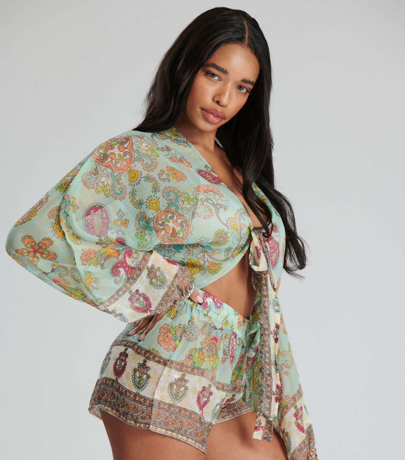 South Beach Light Green Paisley Cut Out Playsuit Image 4