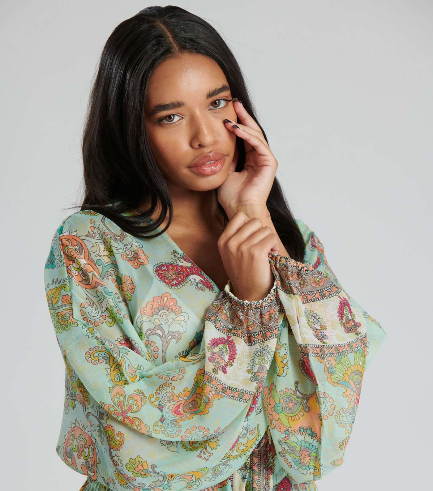 South Beach Light Green Paisley Cut Out Playsuit Image 6