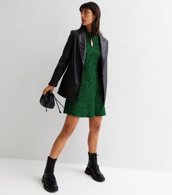 Crinkle Keyhole Long Sleeve Mini Dress 
