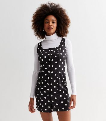 Black Spot Crepe Button Front Pinafore Dress