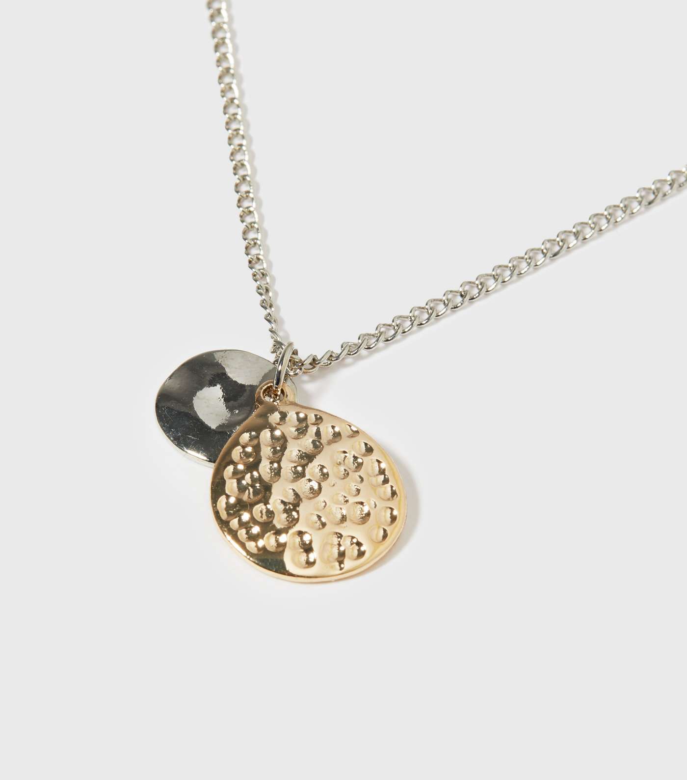 Silver and Gold Beaten Double Disc Pendant Necklace Image 2