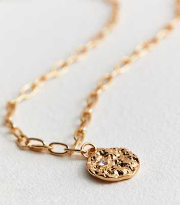 Gold Beaten Circle Pendant Necklace