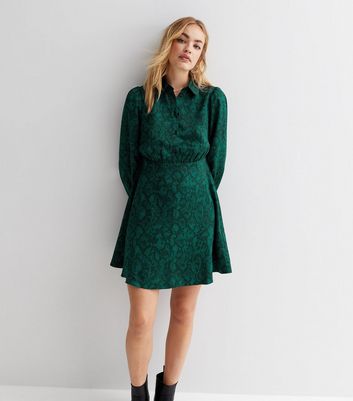 Dark green sale snake print dress