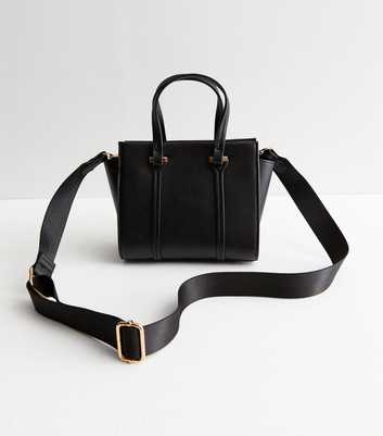 Black Leather-Look Mini Cross Body Tote Bag
