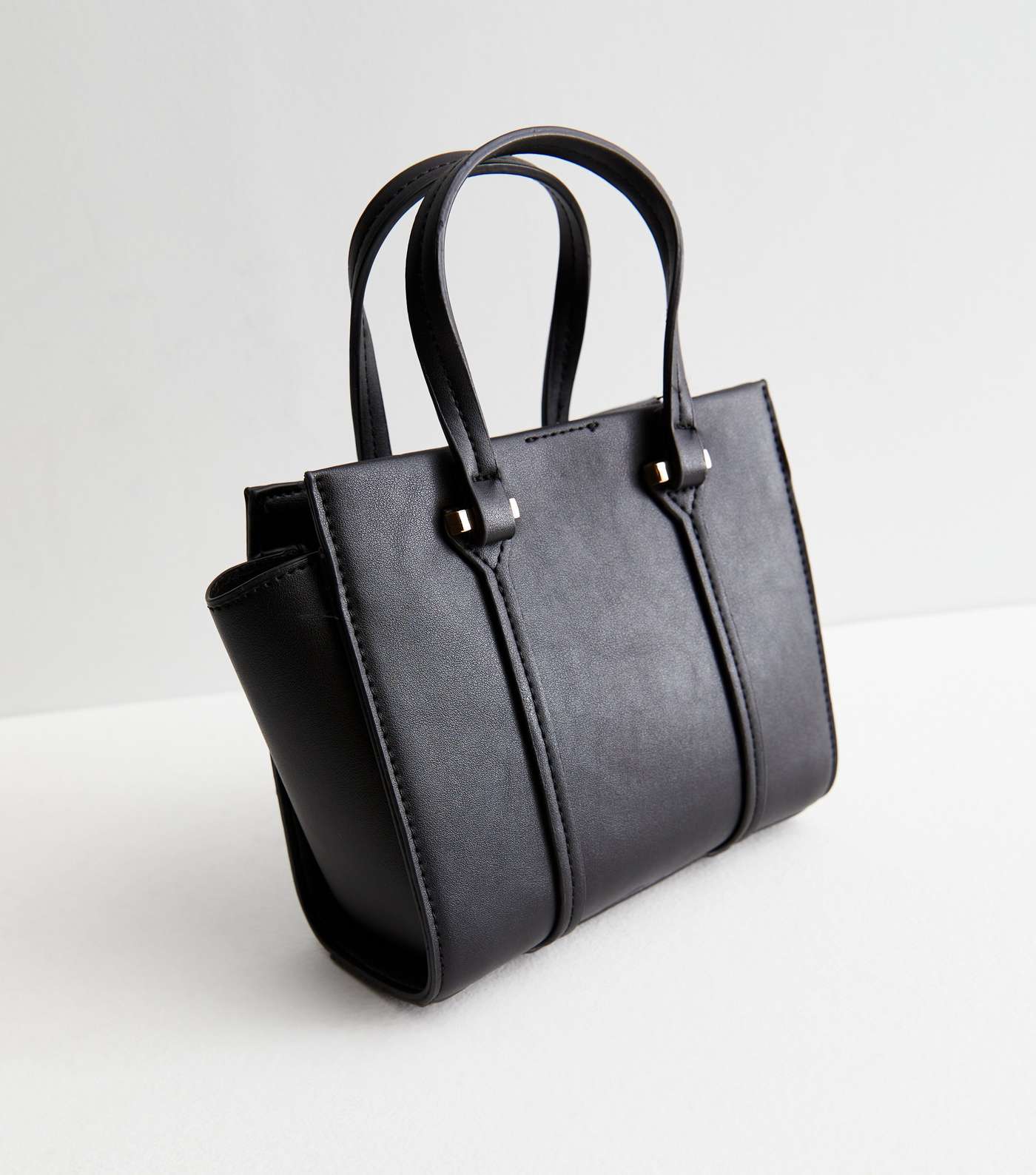 Black Leather-Look Mini Cross Body Tote Bag Image 3