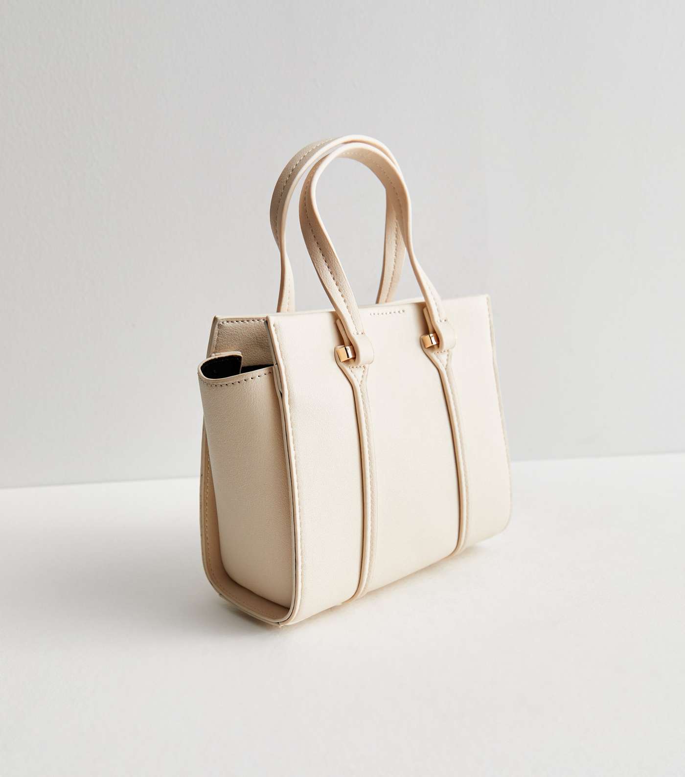 Cream Leather-Look Mini Cross Body Tote Bag Image 3