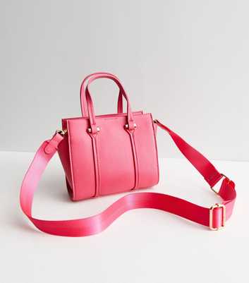 Bright Pink Leather-Look Mini Cross Body Tote Bag