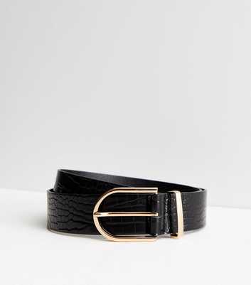 Black Leather-Look Faux Croc Belt