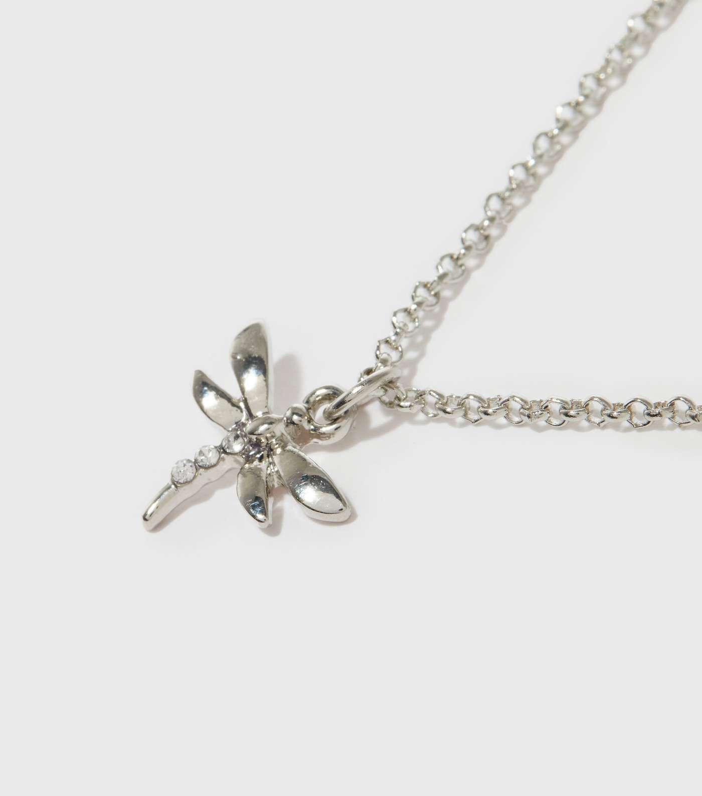 Silver Diamanté Dragonfly Pendant Necklace Image 2