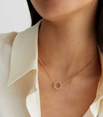 Gold Diamanté Circle Pendant Necklace