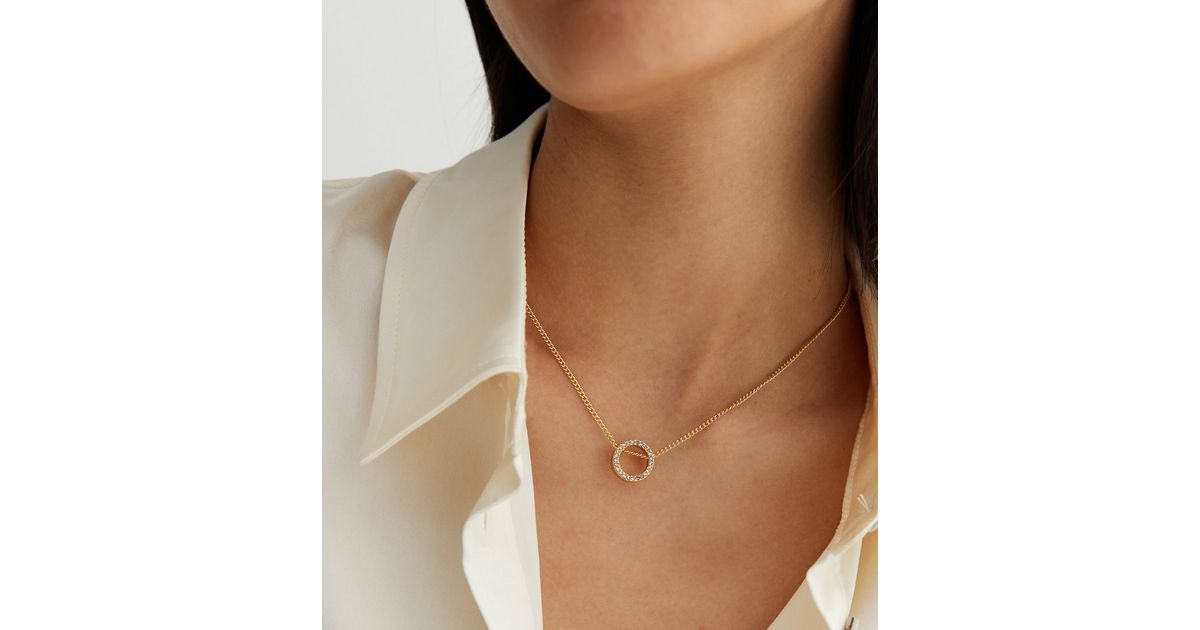 Gold Diamanté Circle Pendant Necklace New Look