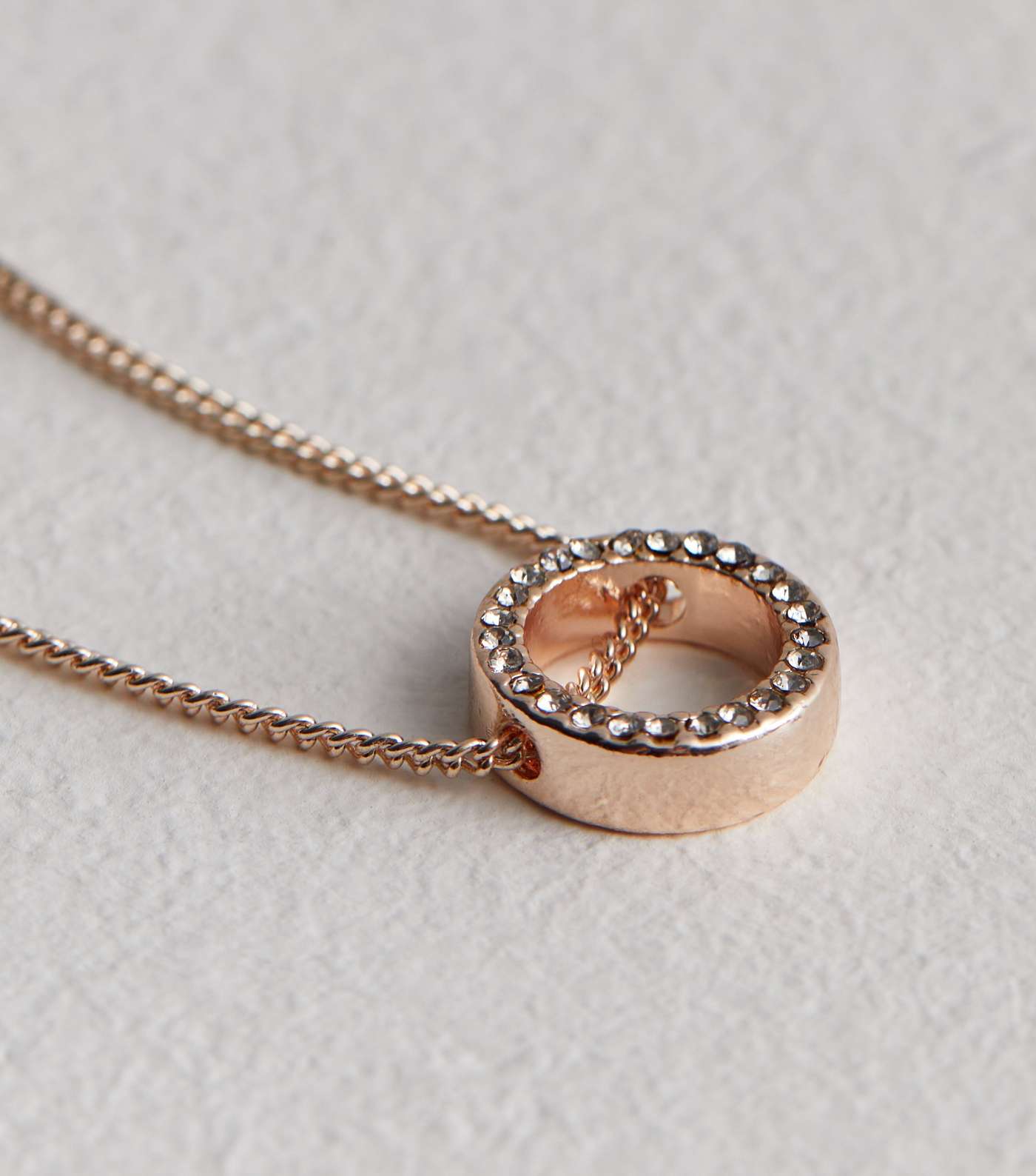 Rose Gold Diamanté Circle Pendant Necklace Image 2
