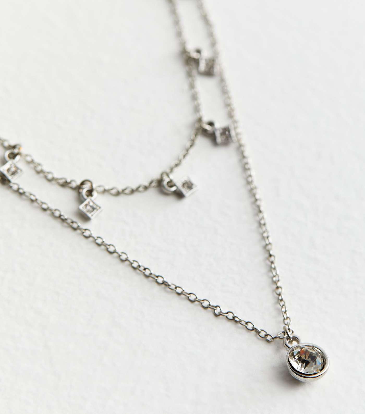 Silver Diamanté Drop Layered Necklace Image 3