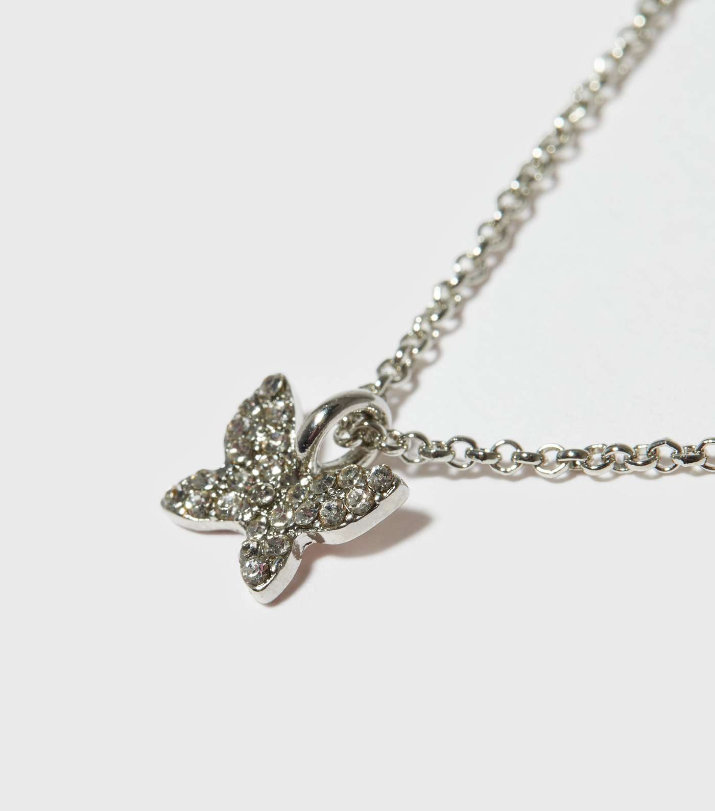 Silver Diamanté Butterfly Pendant Necklace Image 2
