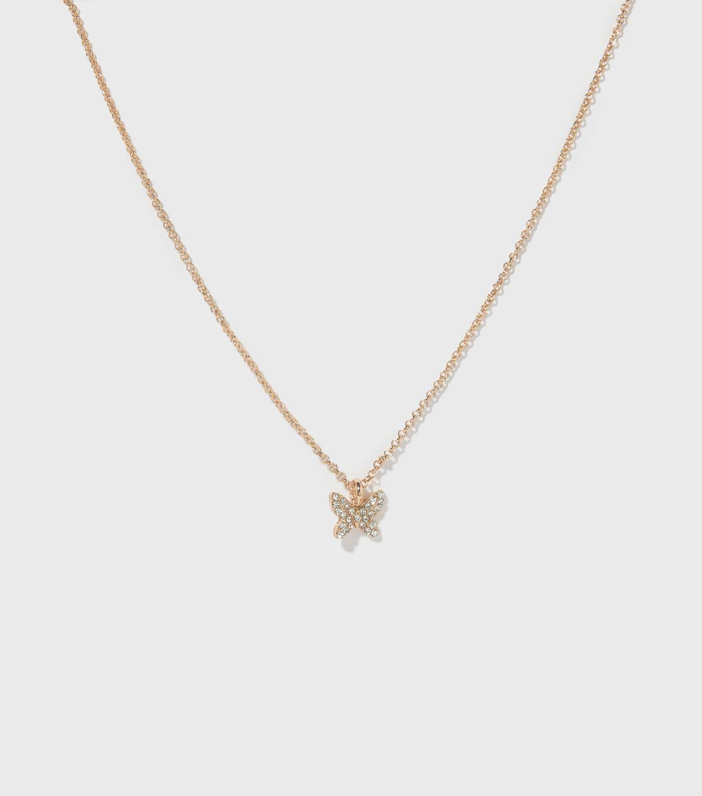Gold Diamanté Butterfly Pendant Necklace
