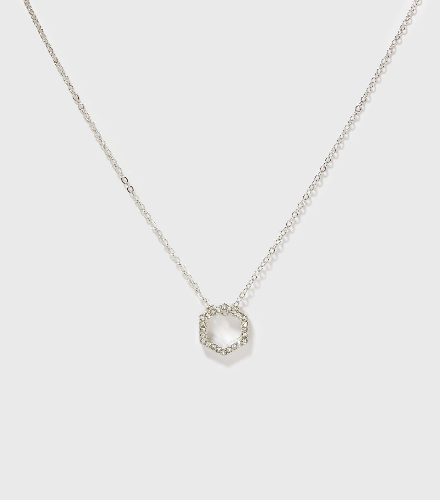 Silver Diamanté Hexagon Pendant Necklace