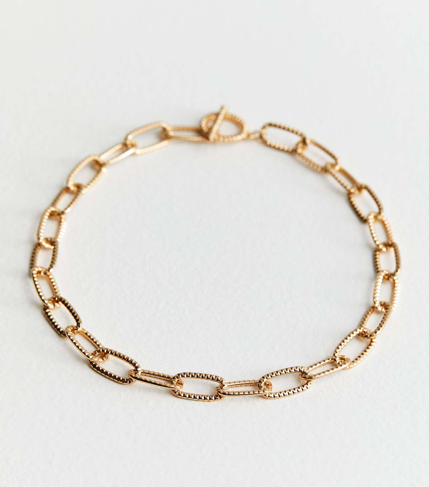 Gold Textured Linked Rectangle Chain Necklace Image 3